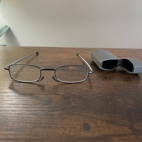 Men's Black and Silver Rectangular Eyeglass Frames Only Metal Full Rim with Case - Picture 1 of 8